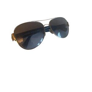 Coach Black & Gold Sunglasses With Carriage Detail & Blue-Tinted Lenses